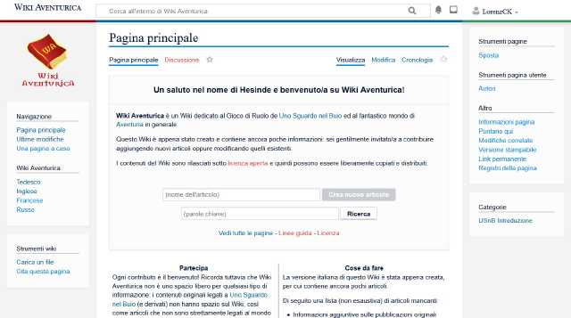 Pagina di benvenuto di Wiki Aventurica in italiano.