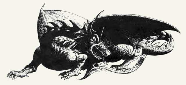 Il ‘tasselverme’ della prima edizione, all'epoca chiamato ancora ‘dragone volante’. (Illustrazione:&nbsp;Bryan Talbot.)